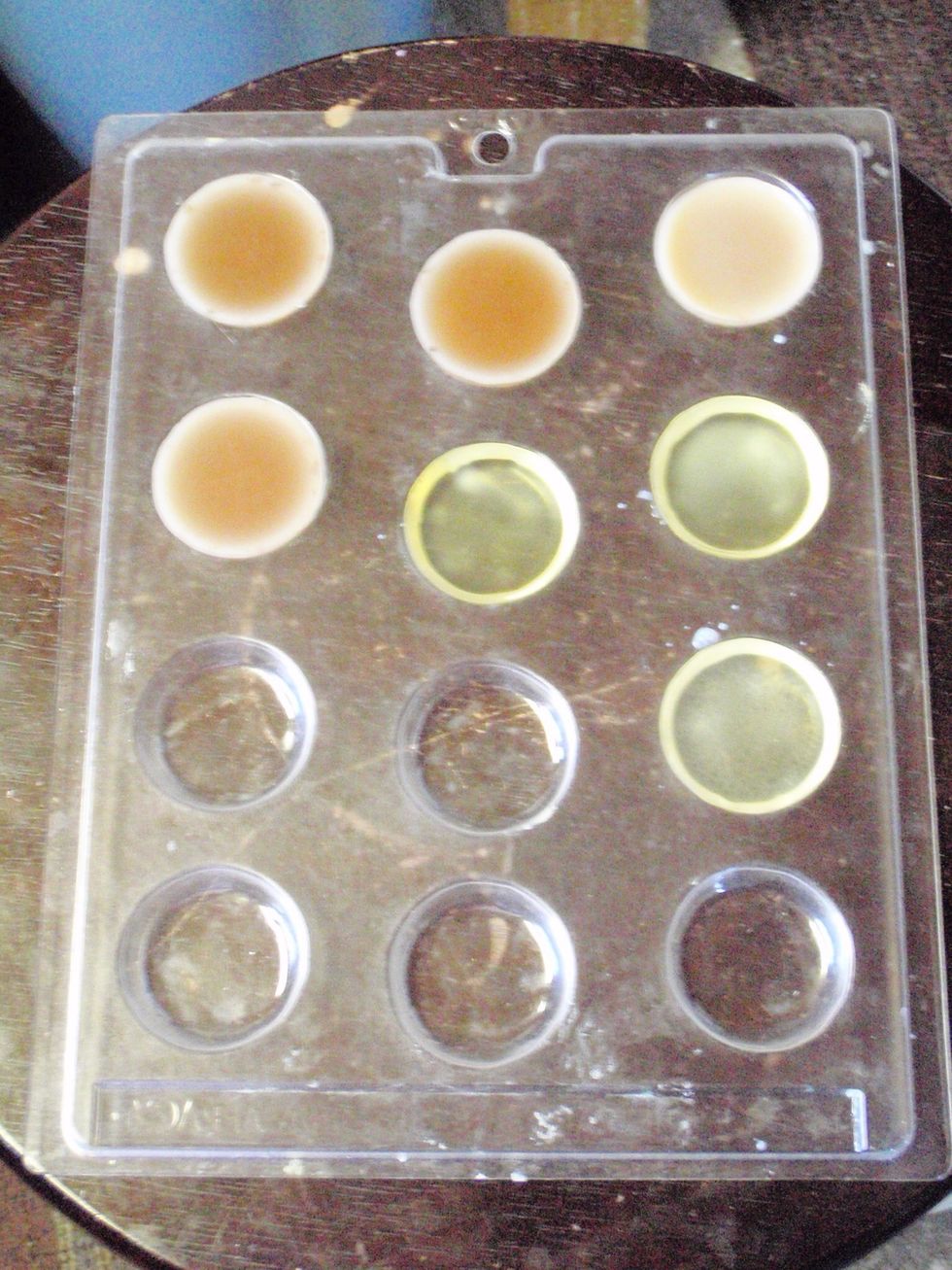 While the oils are heating, prepare a mould of some kind. I like to use these chocolate moulds, but there are tons of other things you could try like silicone ice cube trays or soap moulds...