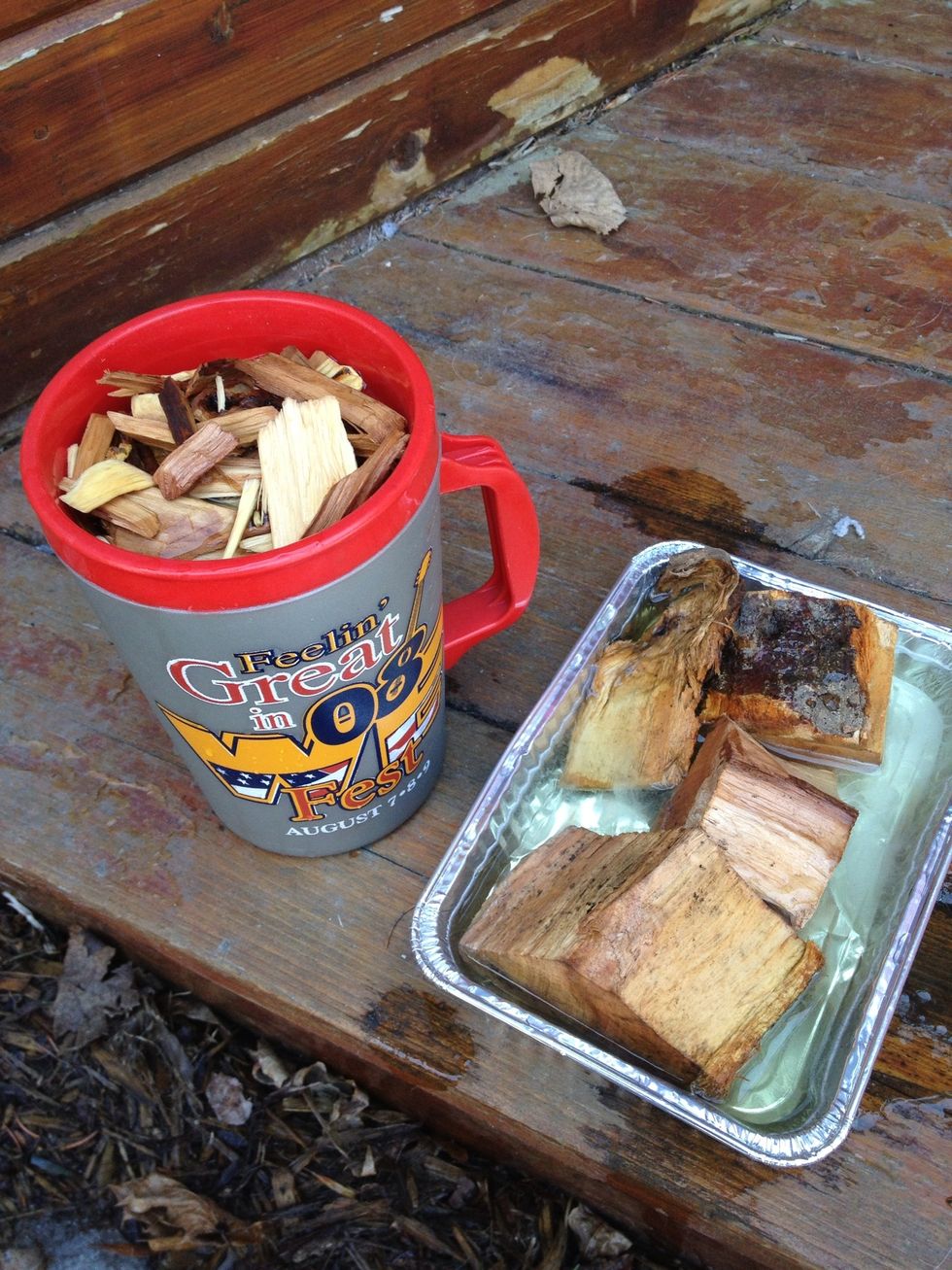 While the ribs sweat, soak applewood chunks and/or chips in water. I like to use both.