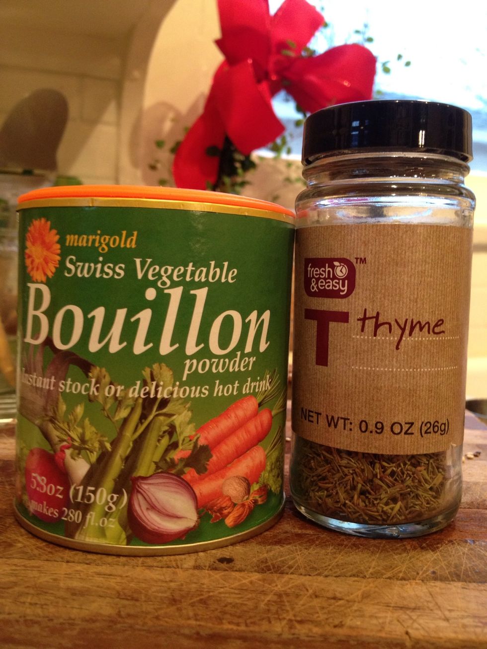 While the rice is browning a little, prepare six cups of vegetable or chicken stock. You can use canned broth, but I like this rich vegetable stock.