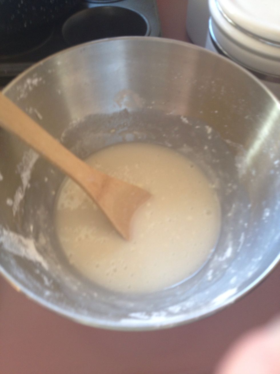While the rolls are cooking, mix together the cream cheese, powdered sugar,and milk to make a glaze for the rolls. I also added a splash of vanilla.