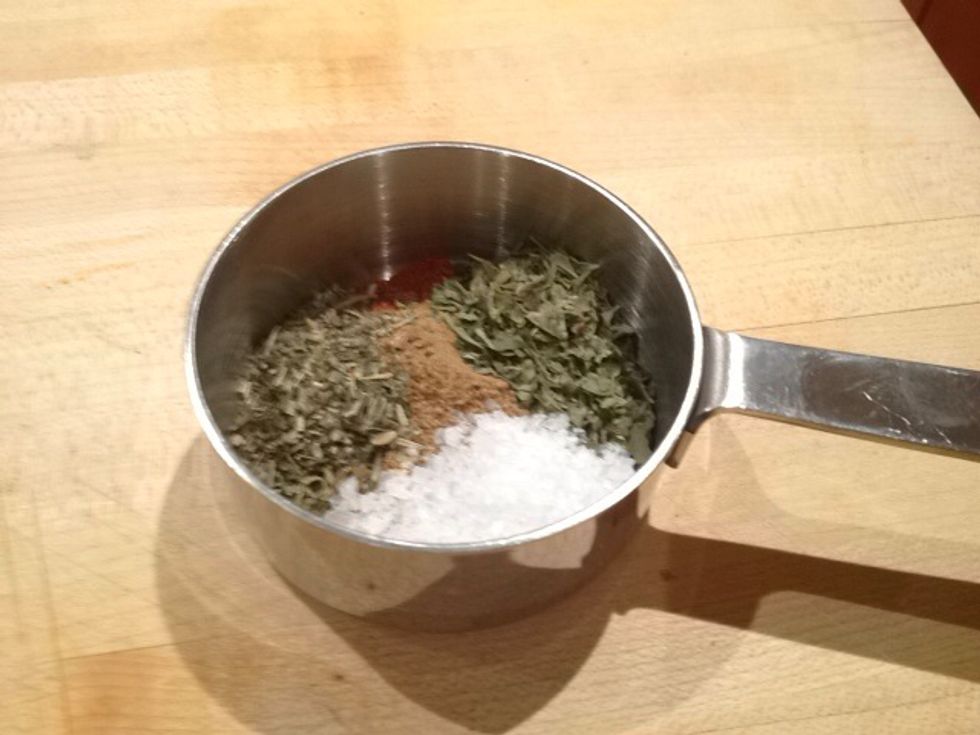 While the veggies are saut\u00e9ing, prep the spices. Combine 3 teaspoons of paprika, 1 teaspoon cayenne pepper, 1 teaspoon dried thyme, 1 teaspoon dried oregano and 1 teaspoon salt.