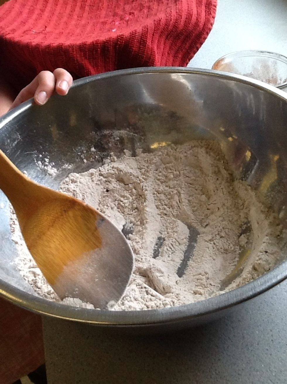 While the yeast activates mix in the flour, cocoa and cinnamon.
