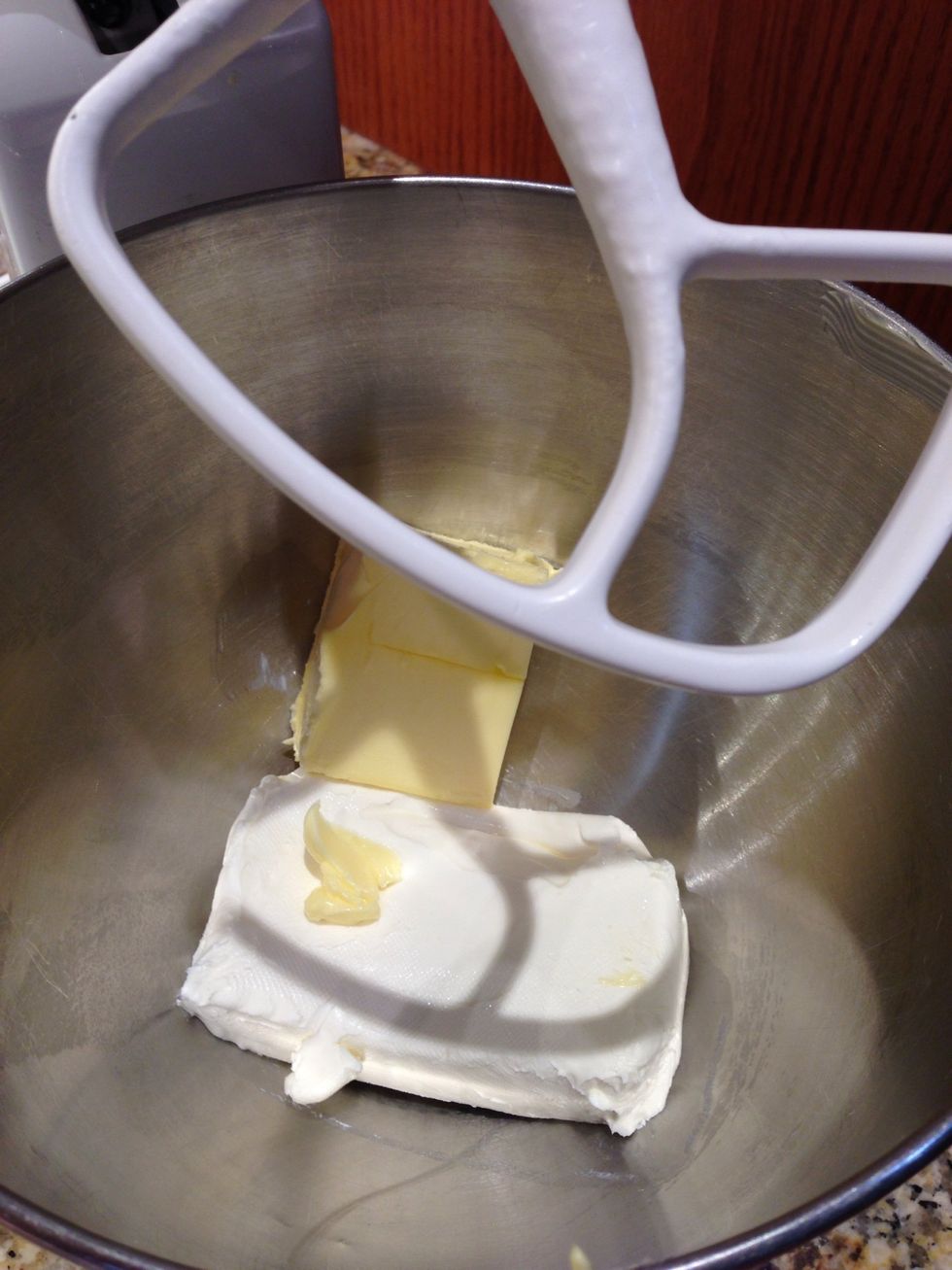 While those cupcakes cool, start on your frosting! Cream together butter and cream cheese, beat until smooth.