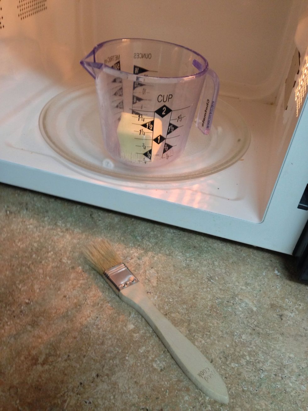 While waiting for the grill to heat up, put your butter in a cup in the microwave. Don't actually microwave it yet, we will do that before our steaks go onto direct heat. This makes it easier later.