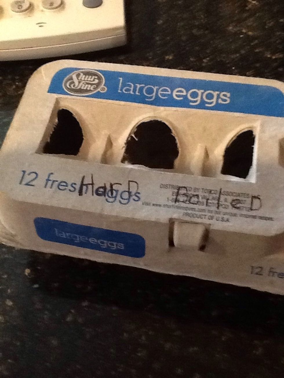 While waiting for them to boil write hard boiled on to egg carton