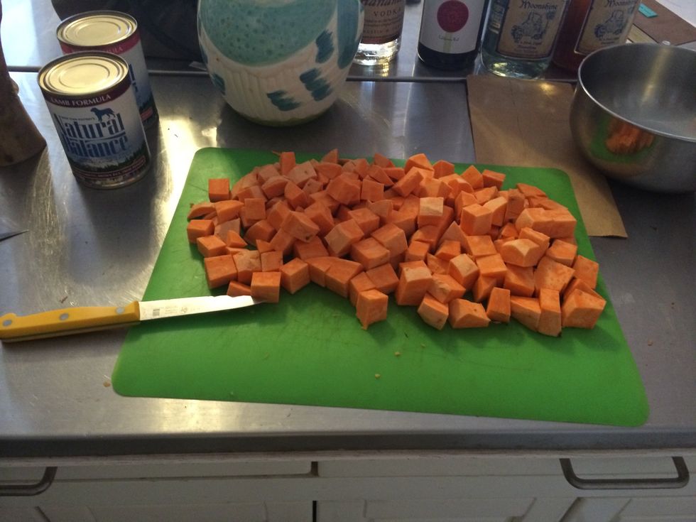 While waiting for water to boil, dice the potatoes.