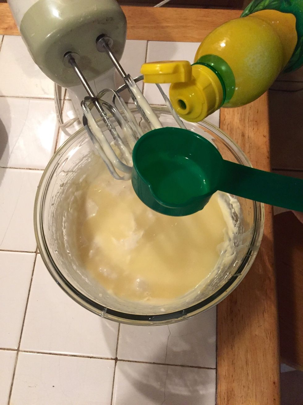 While whipping add 1/3 cup lemon juice