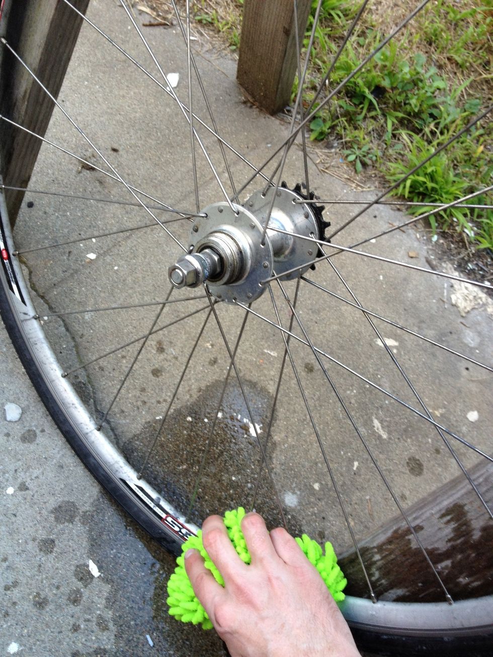 While you are at it, give the whole wheel a good scrub down. Microfiber cloth works wonders on getting grease and grime off.