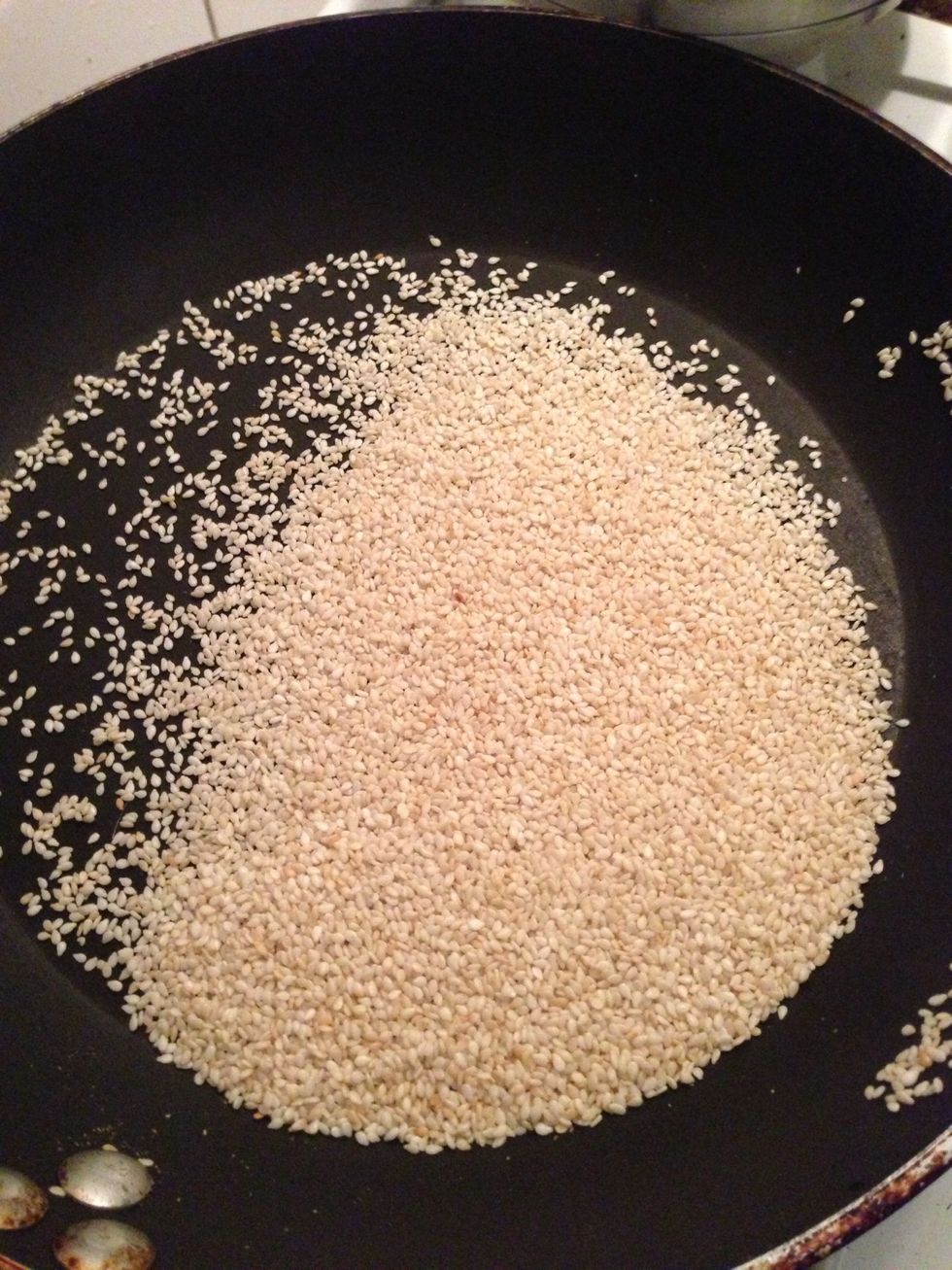 While you are working on the chocolate and sugar mixture, roast the seeds in a frying pan (lightly)