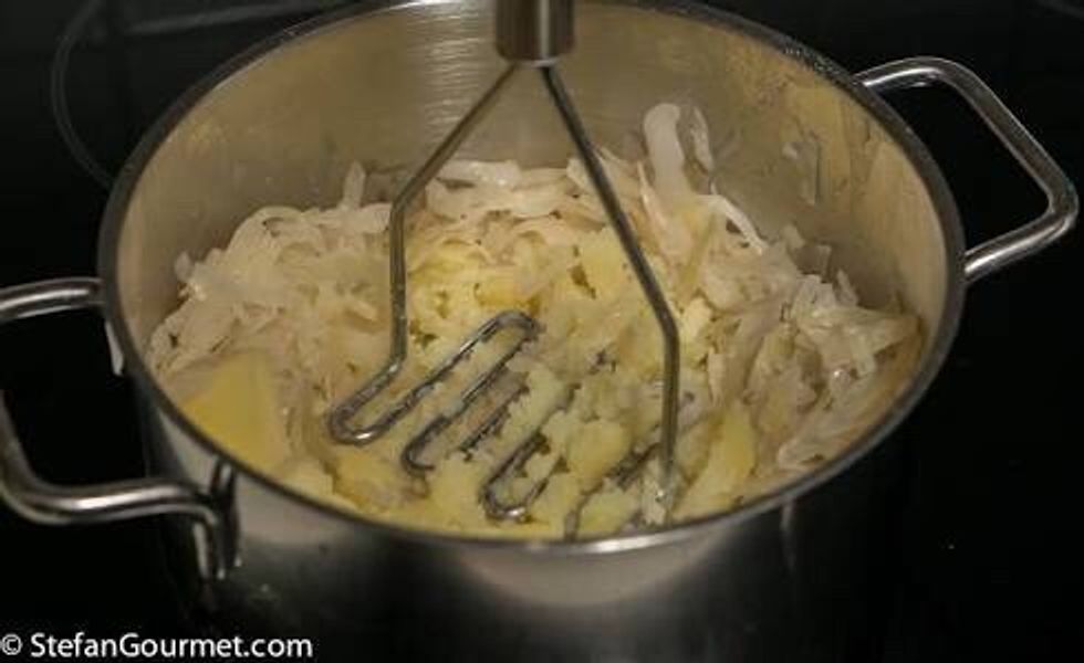 While you are writing mash up the potatoes and add some salute, pepper and some butter