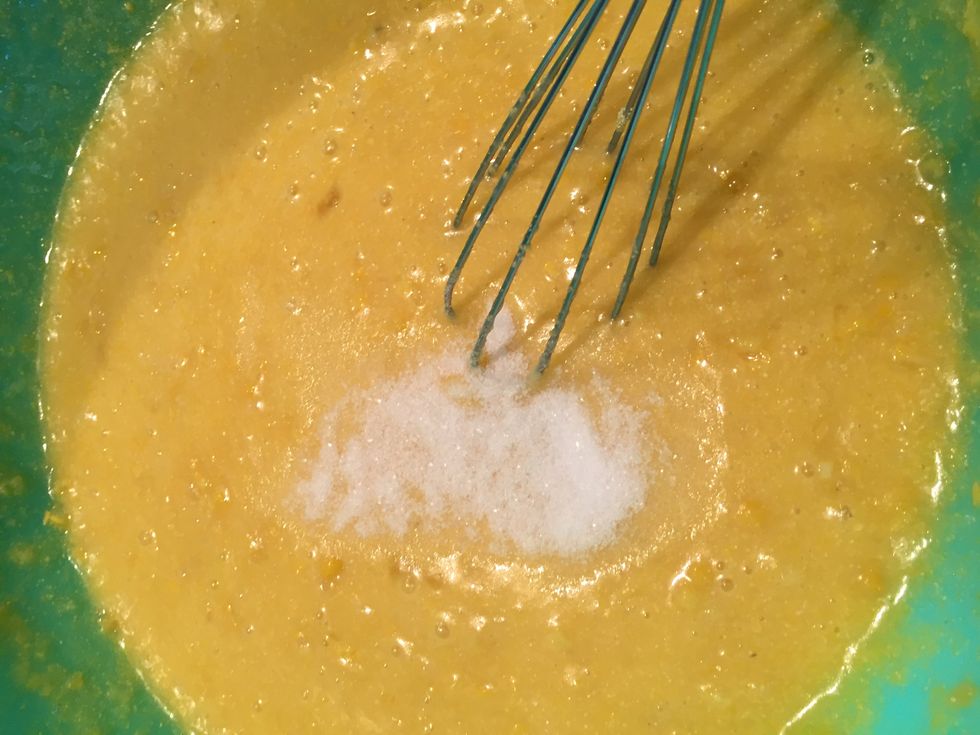 While you're mixing in the cornmeal, don't forget to add the salt.