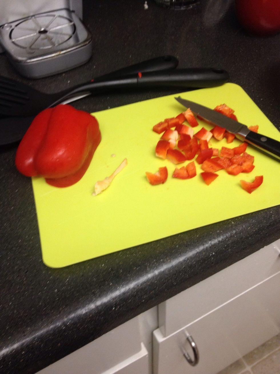 While you wait for the pan to get hot, dice or slice your pepper