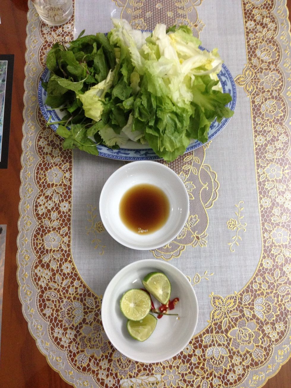 While you were doing the broth and all, also wash the herbs ie. spring onion, coriander. Chop em up! Feel free to prepare other herbs, salad.... For a real Vietnamese taste dont forget the fish sauce!