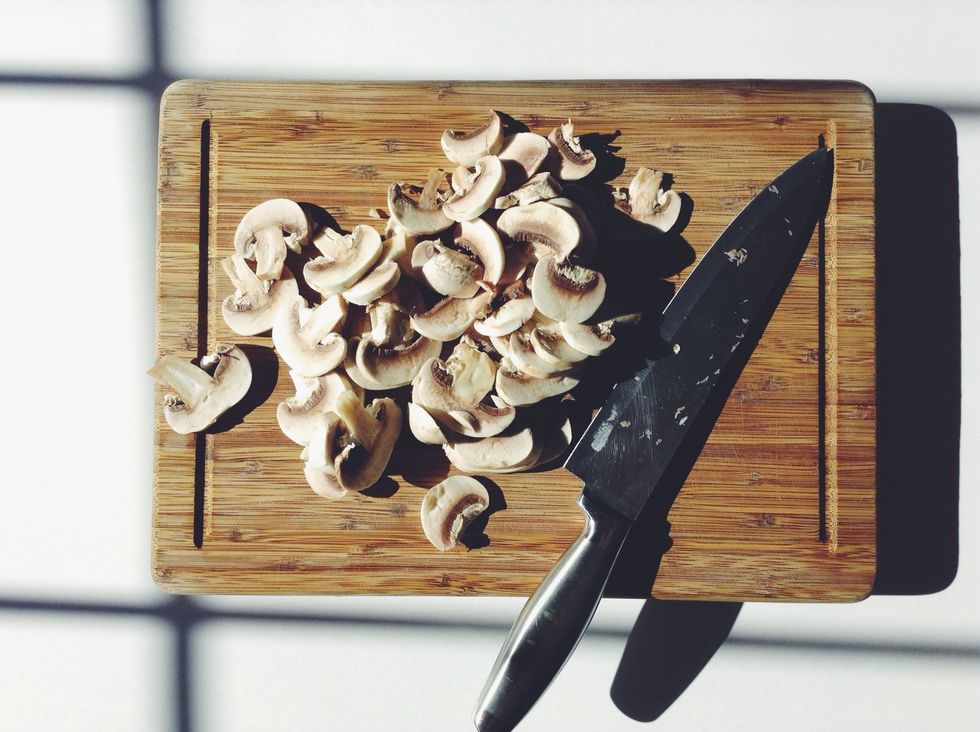 While your butter melts, wash your mushrooms and dice them into thin slices. You can use the amount I provided, less, or more, it's really just preference of how much mushrooms you want.