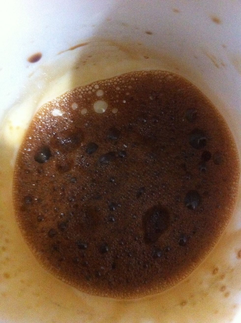 While your chocolate is tempering, whisk some coffee with 2 tsp coffee and 2tbsp water. Cz we are doin a chocolate coffeeish mousse