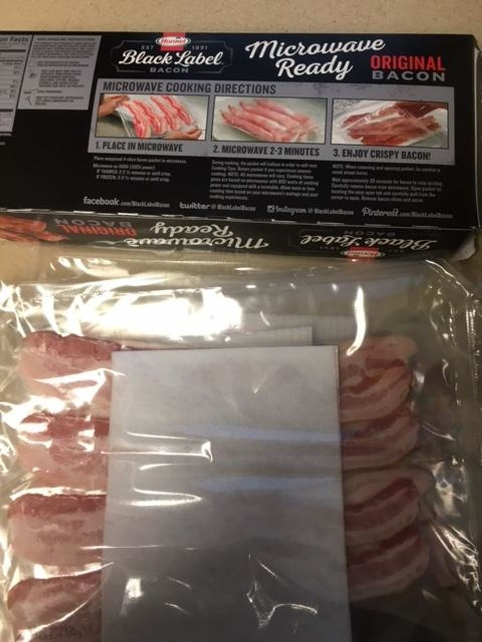While your mixing the noodles and cheese.. follow the instruction on the microwavable bacon and make the bacon.