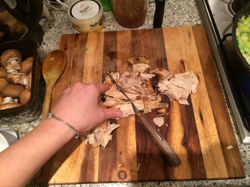 Whilst that's all cooking chop chicken up into bite sized pieces