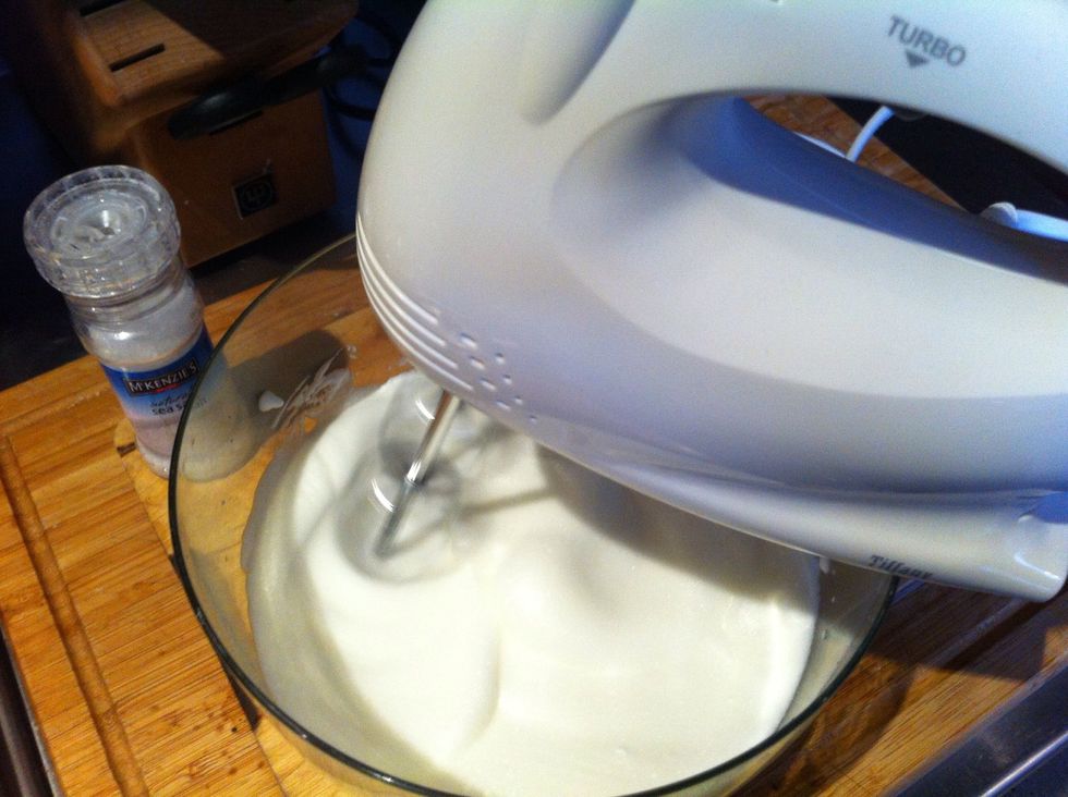 Whip egg whites. Add a bit of salt