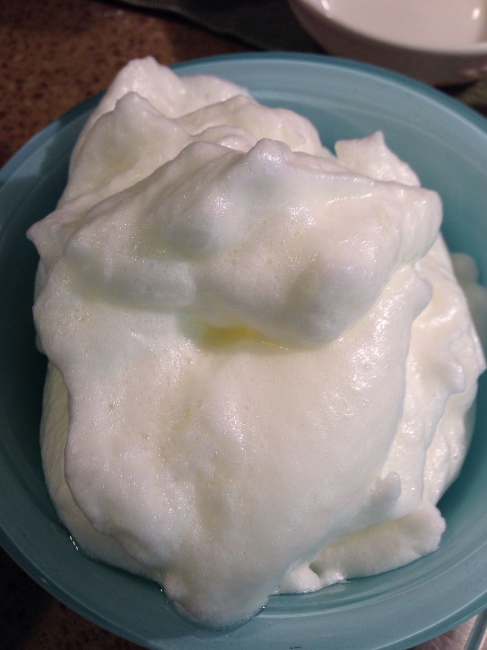 Whip egg whites to soft peaks. Reserve.
