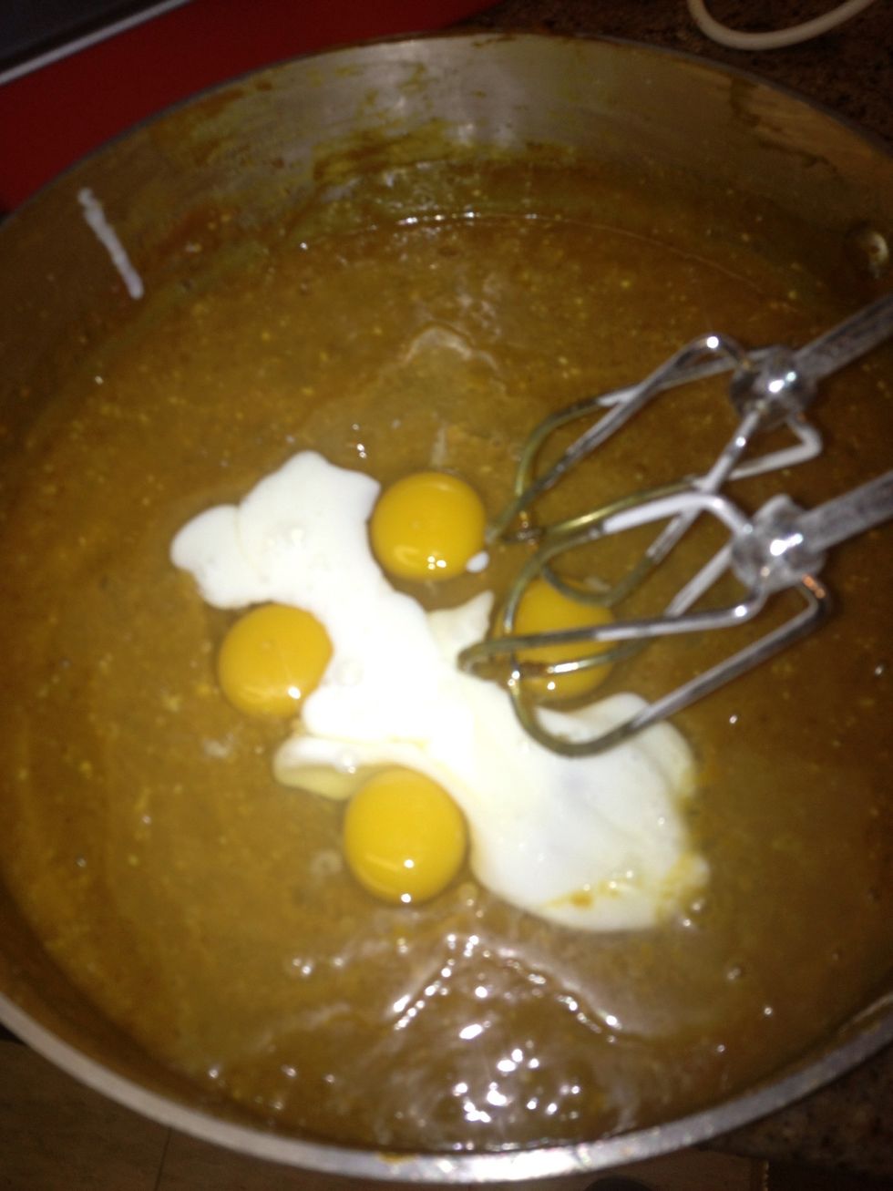 Whip in 4 eggs and. 1/4 cup buttermilk