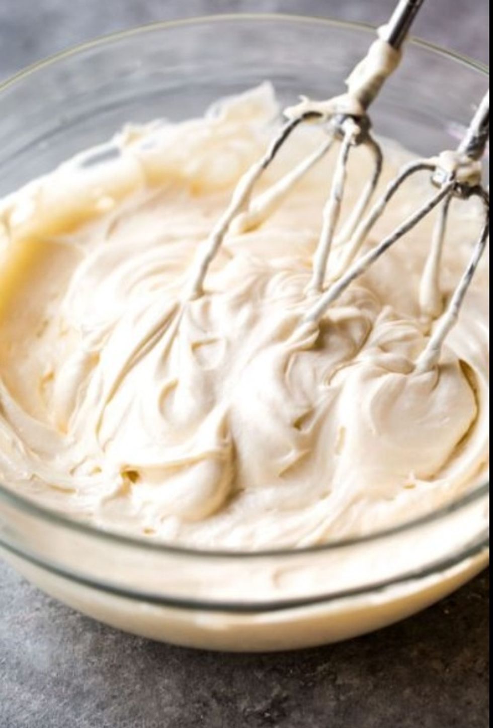 Whip the cream cheese and sugar together.