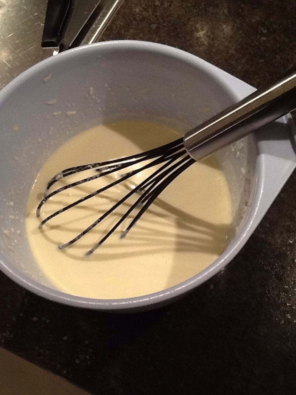 Whip two eggs with 0.5 liter cream.