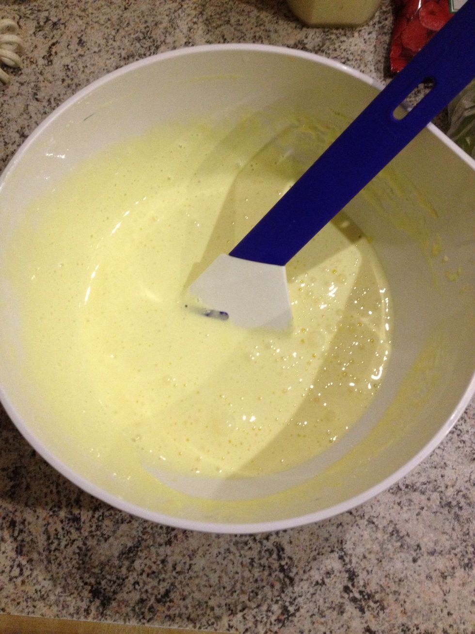 Whip until foaming and light yellow/white