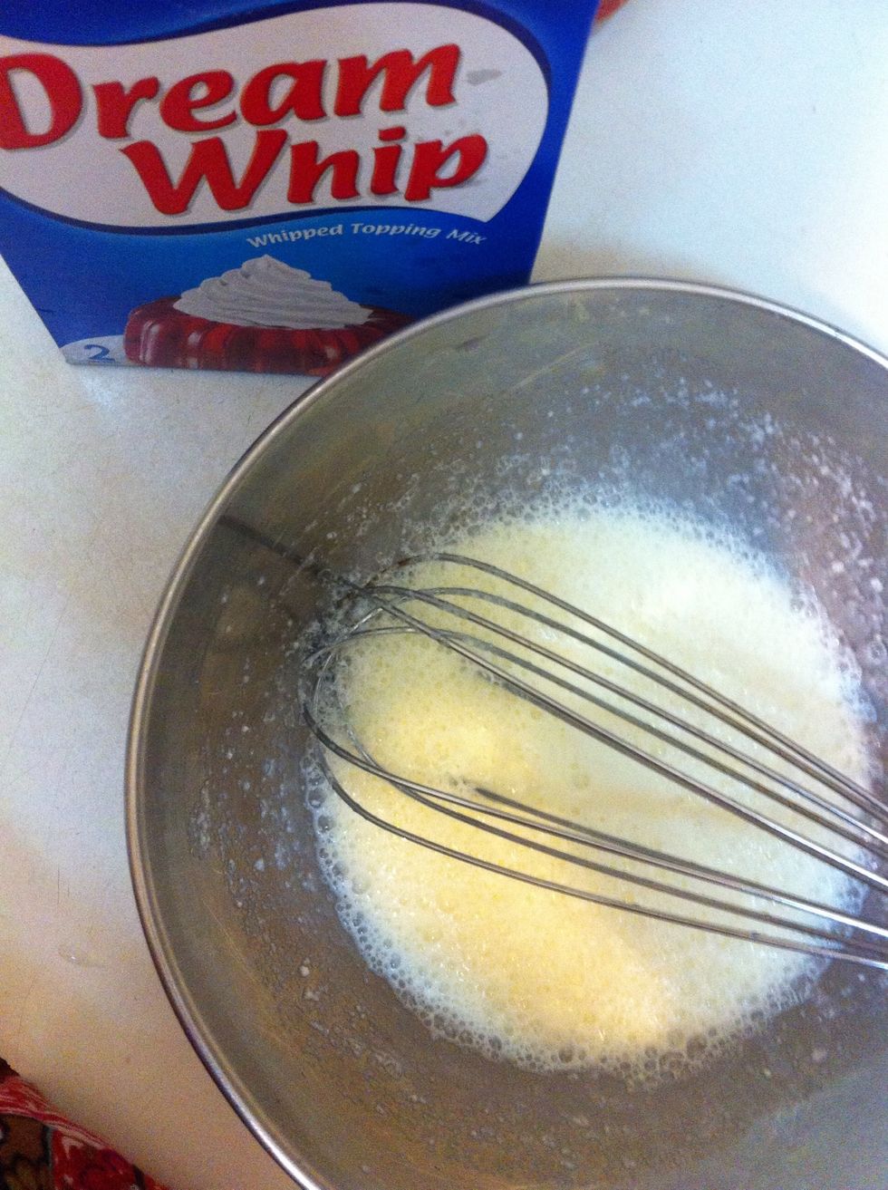 Whip up 1 packet of cream with 2-3 tbsp of milk. Use electric mixer by all means. I don't have it atm hence I've to do manually