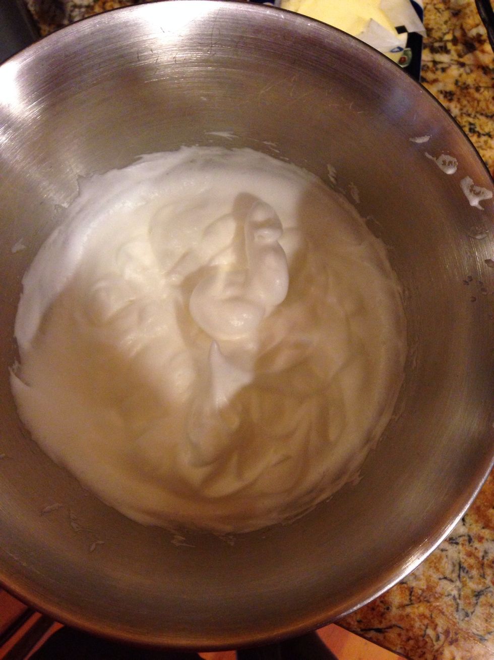 Whip your egg whites and cream of tartar until soft to medium peaks form. Don't over whip!! :)