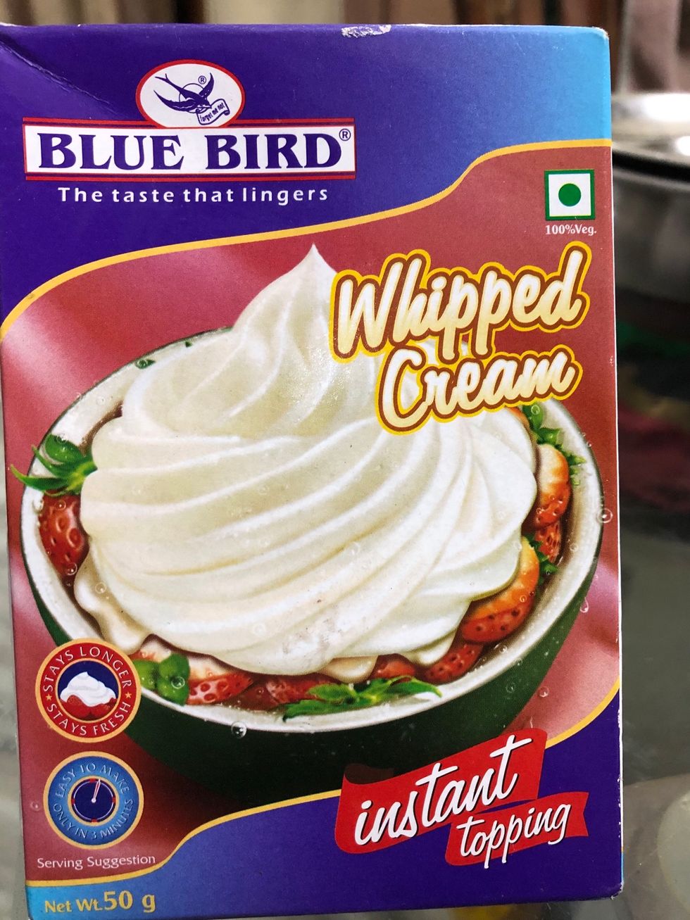 Whipped cream for topping