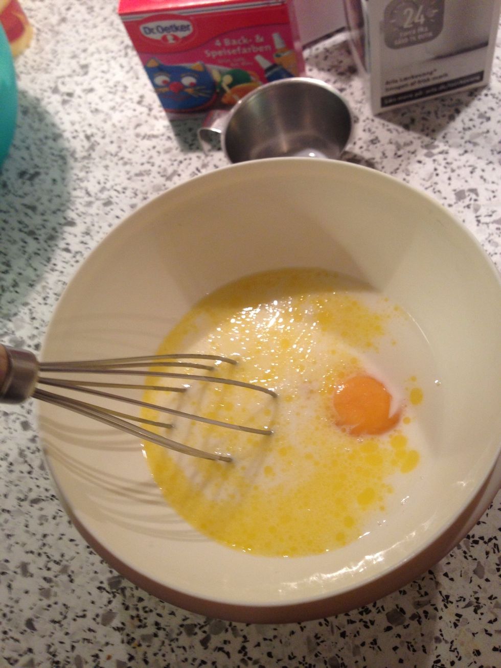 Whipping milk, eggs and oil together and stir or whip the mixture to a uniform dough with the dry ingredients. \ud83d\ude04