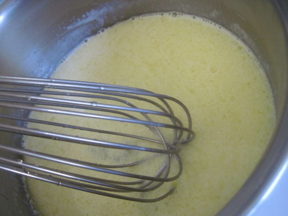 Whisk butter, milk and vanilla into the eggs until well incorporated.