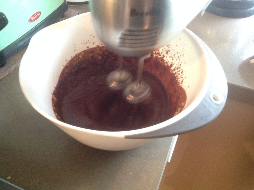 Whisk  chocolate mix add eggs