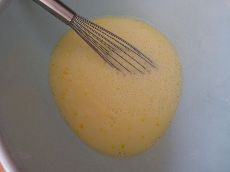 Whisk Eggs and Milk together.