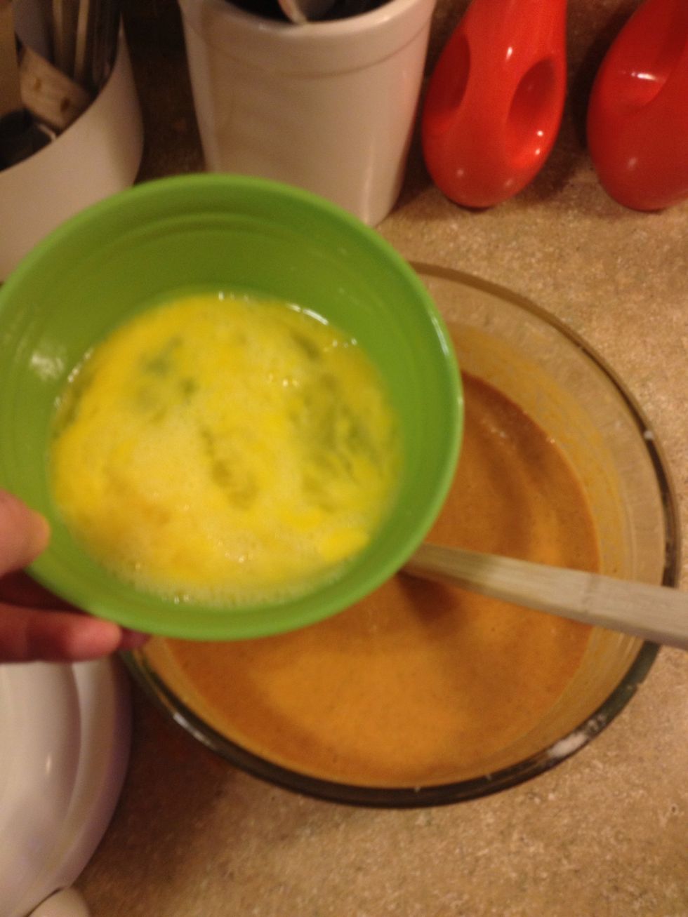 Whisk eggs and the add to batter