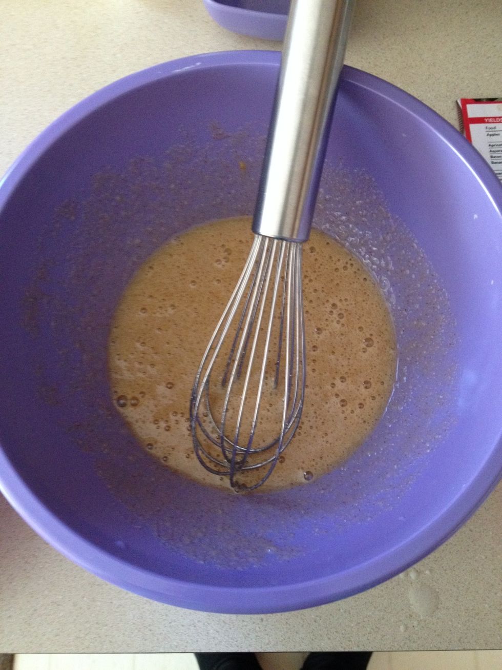 Whisk eggs, sugar, vanilla, salt, and cinnamon together until the mixture thickens slightly