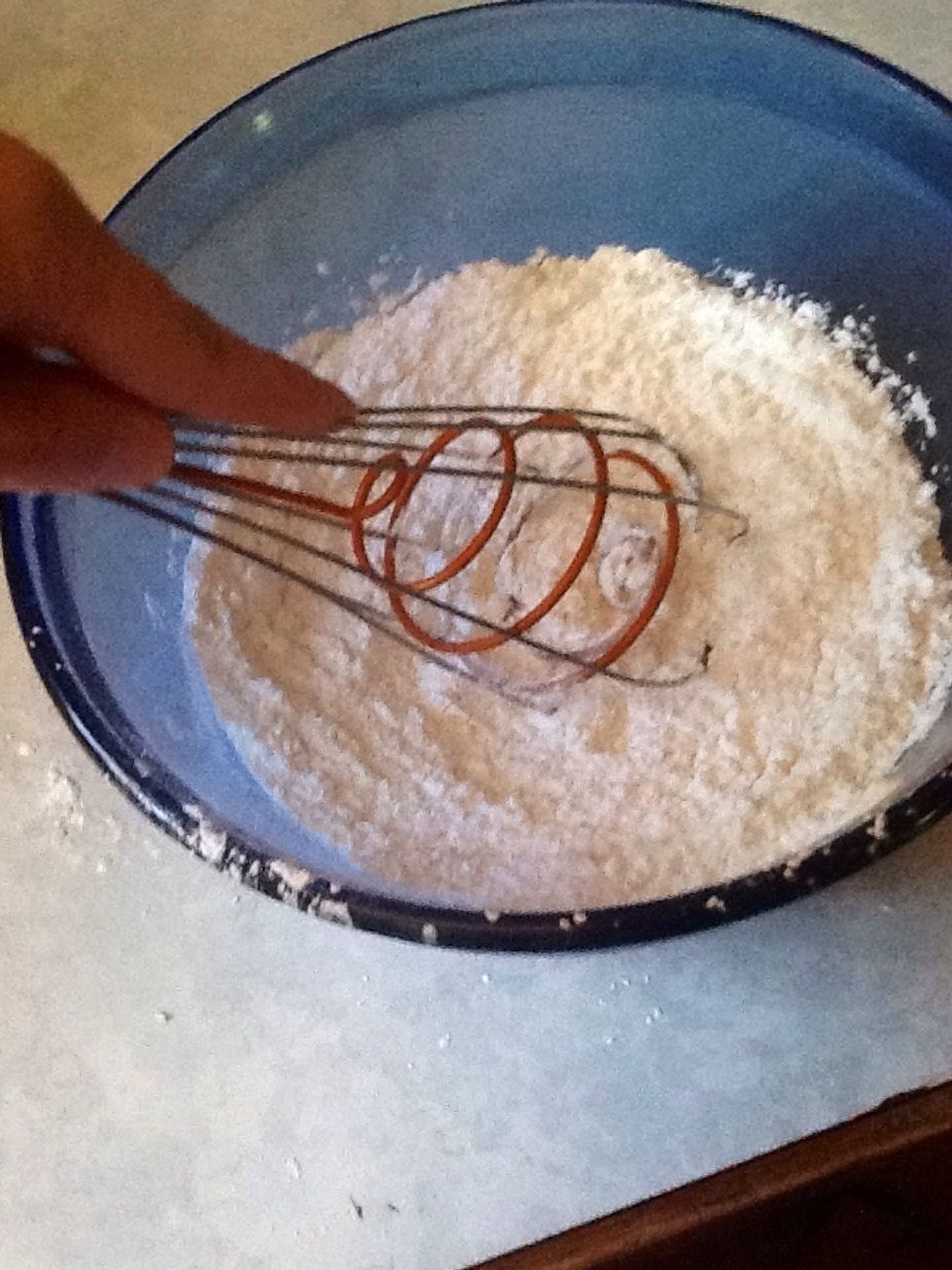 Whisk for about three minutes if your arm can take it, if not consider using cans of soup as dumb bells and training up for more flour making ;)