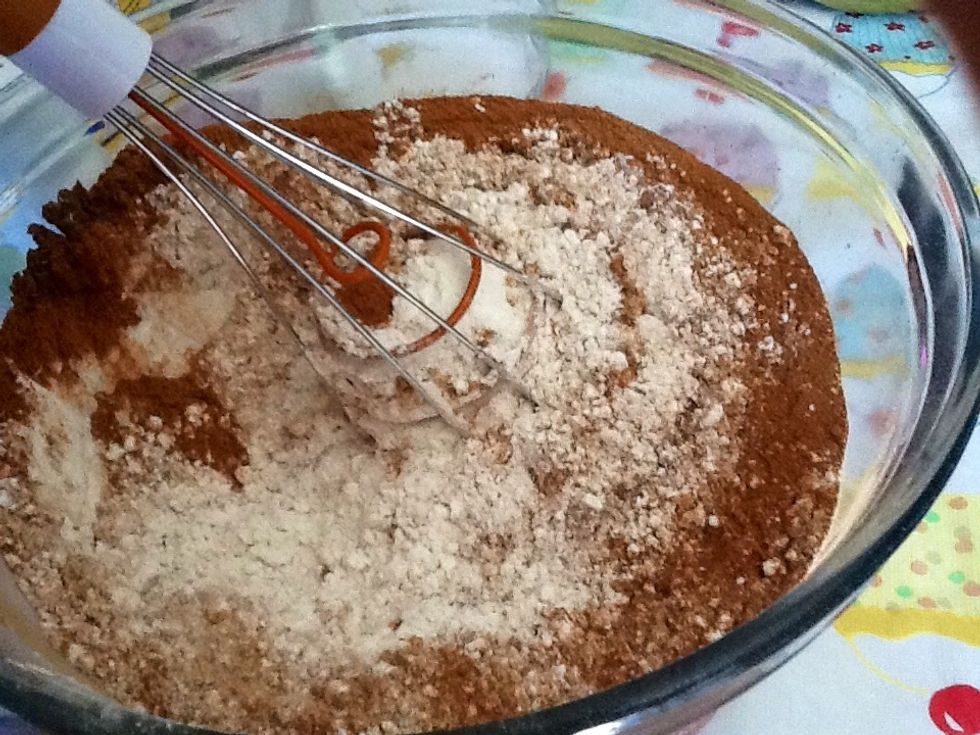 Whisk for two minutes. This is super important, it helps give the bread a light soft texture. You can also sift five or six times.