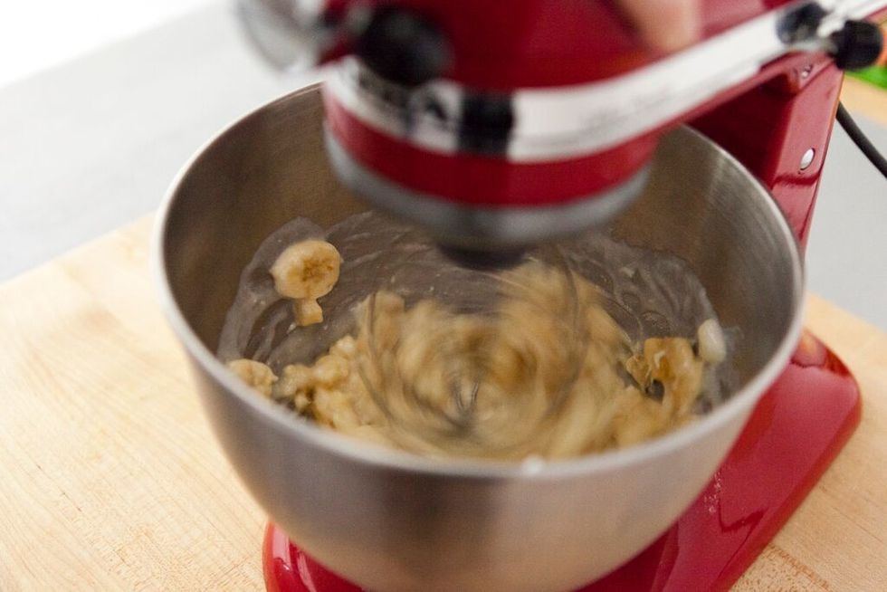 Whisk ingredients until bananas are mashed and the mixture is combined and somewhat smooth.