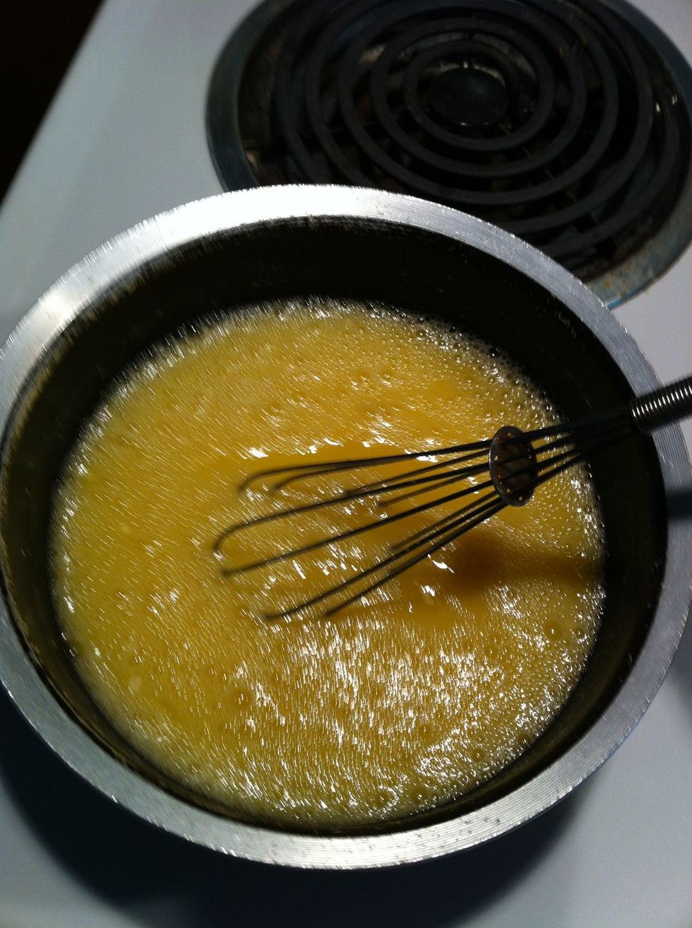 Whisk it all together before turning the heat on. Otherwise the flour tends to make little balls that are a pain to break up