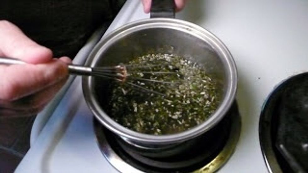 Whisk it all together on a medium high heat until it comes to a simmer. Let it simmer for 10 minutes, then turn off the heat add in: 1 tsp of vanilla and let the mixture sit for 30 minutes.