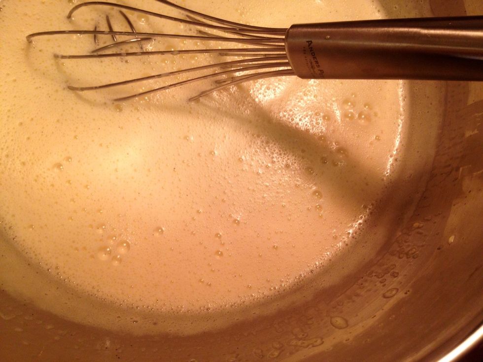 Whisk it, it should become almost twice as thick as it is now.