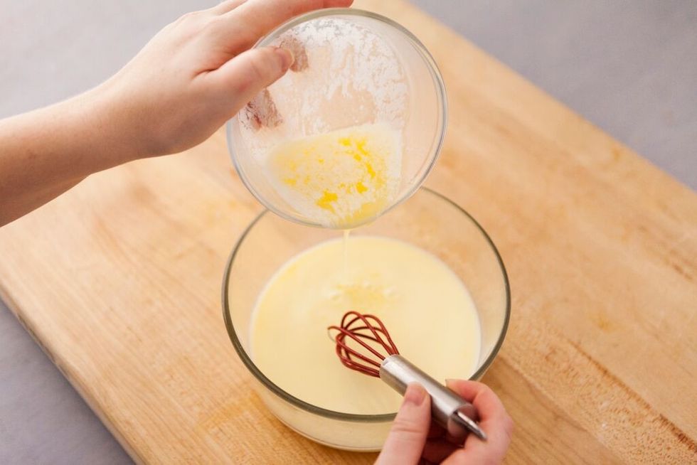 Whisk milk and butter in small bowl.