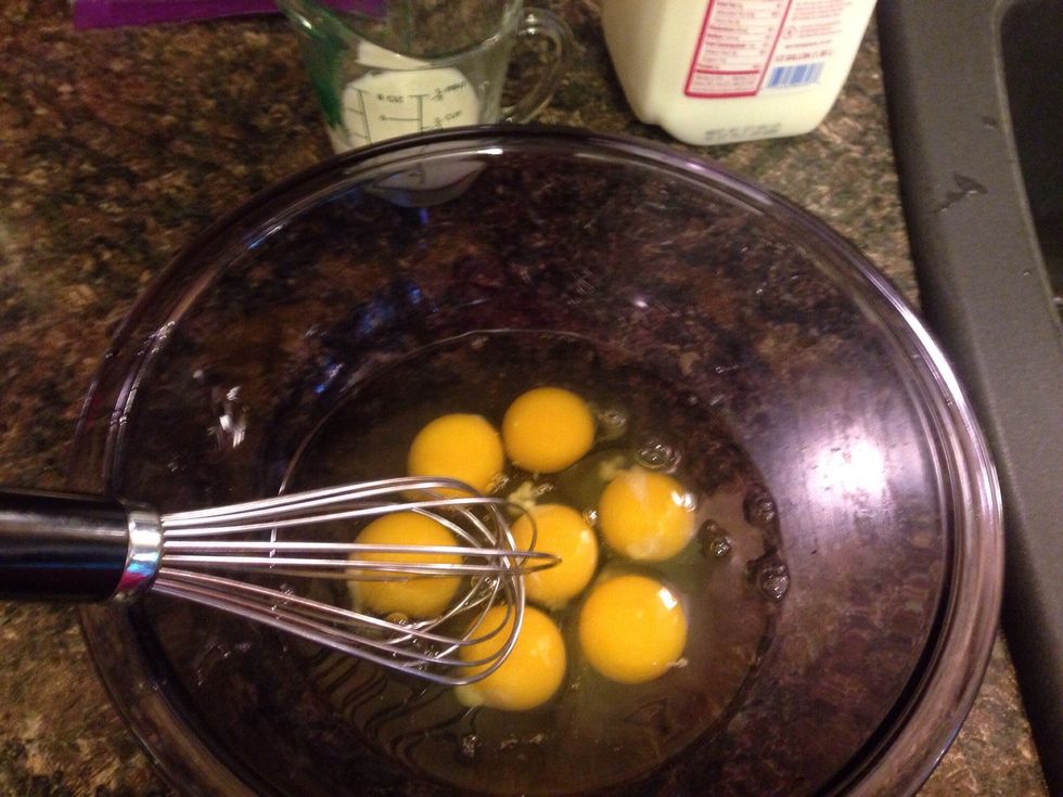Whisk seven eggs together