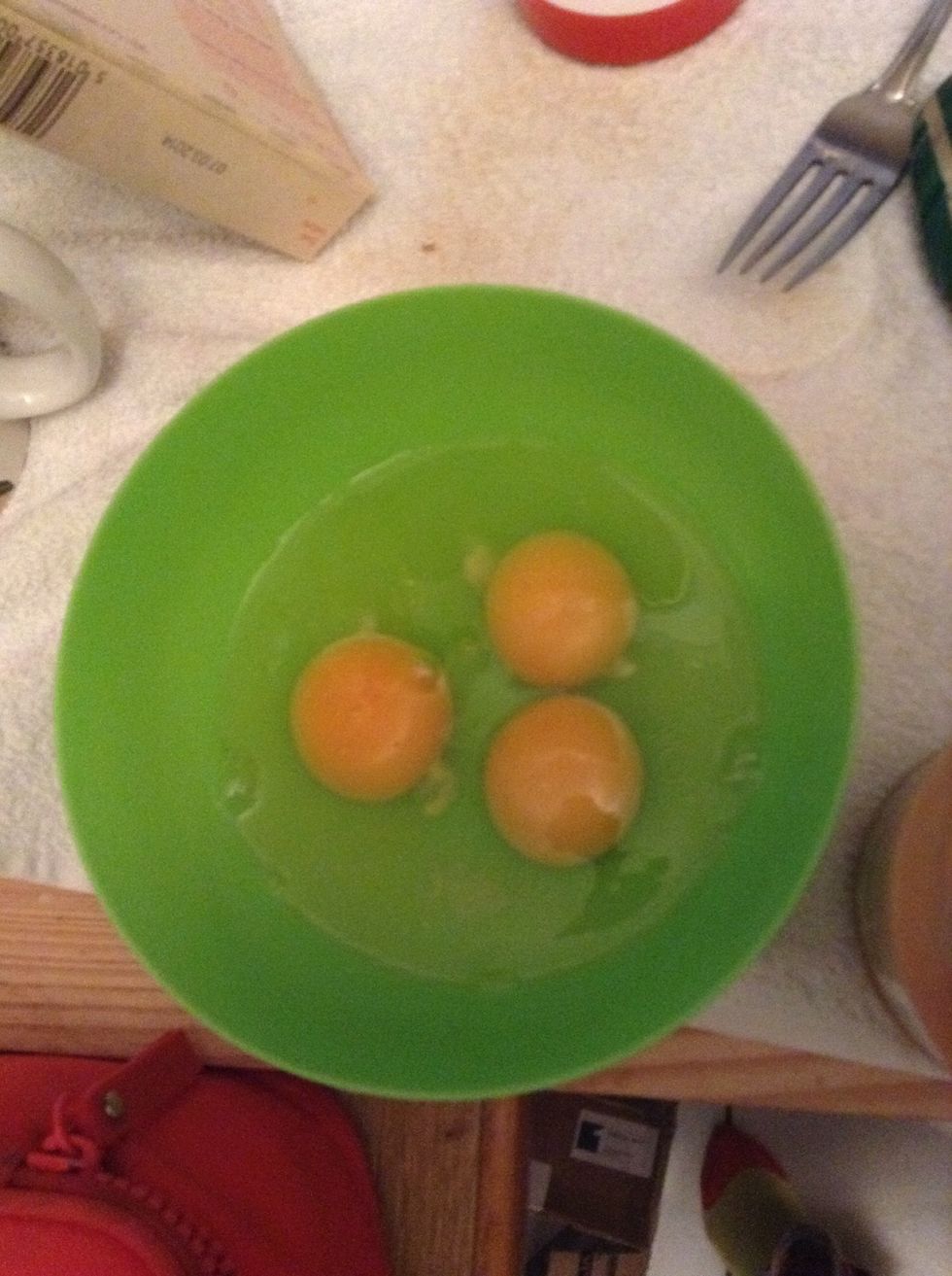 Whisk the 3 eggs. (this will be protein-packed! If you are Calorie-conscious, ditch the yolks)