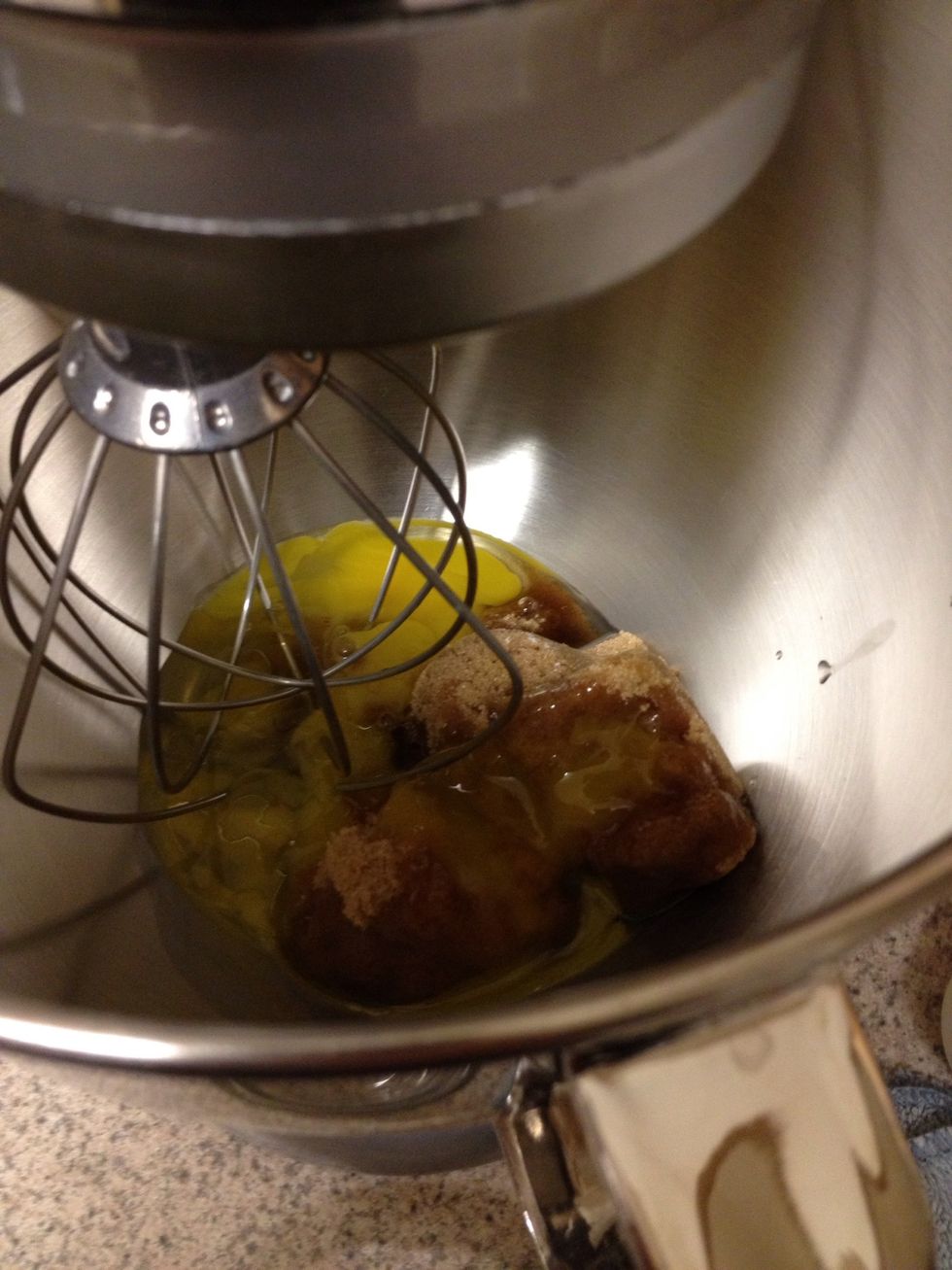 Whisk the brown sugar and eggs until fluffy