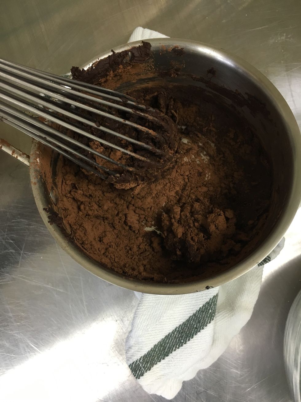 Whisk the cocoa powder into the boiling water.
