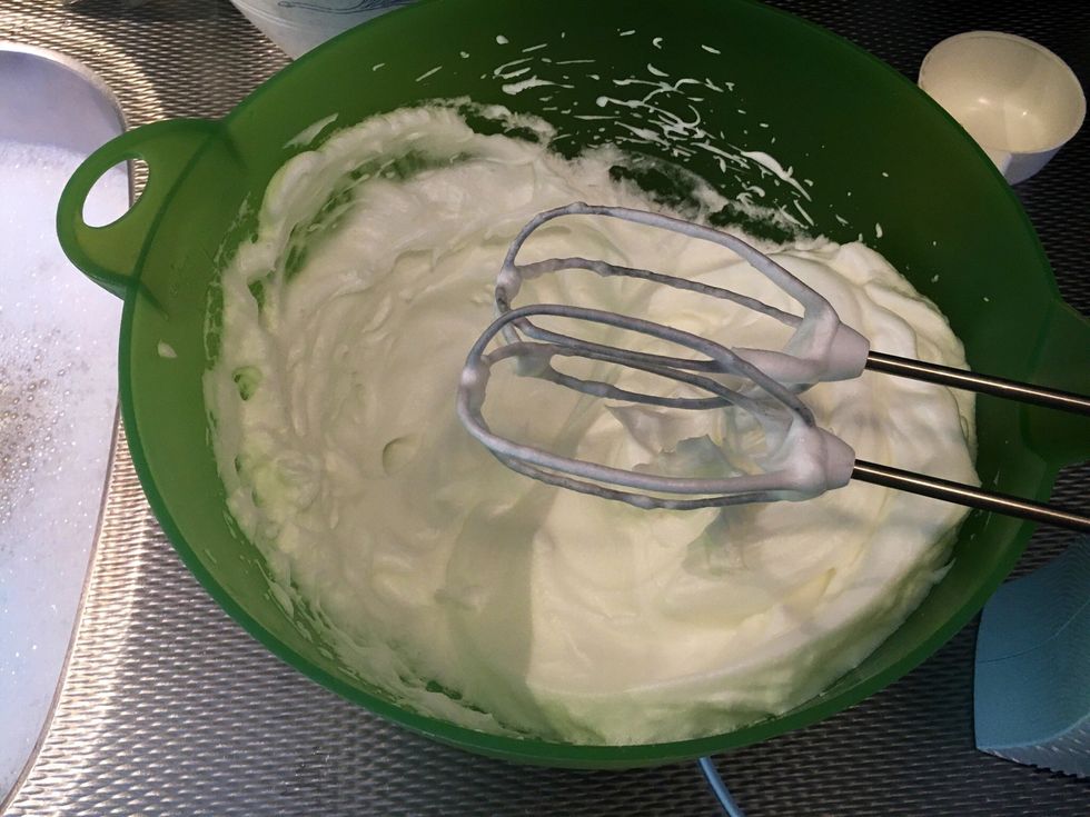 Whisk the egg whites. You should be able to turn the bowl upside down. When you can, they are stiff enough. Add the sugar little by little.