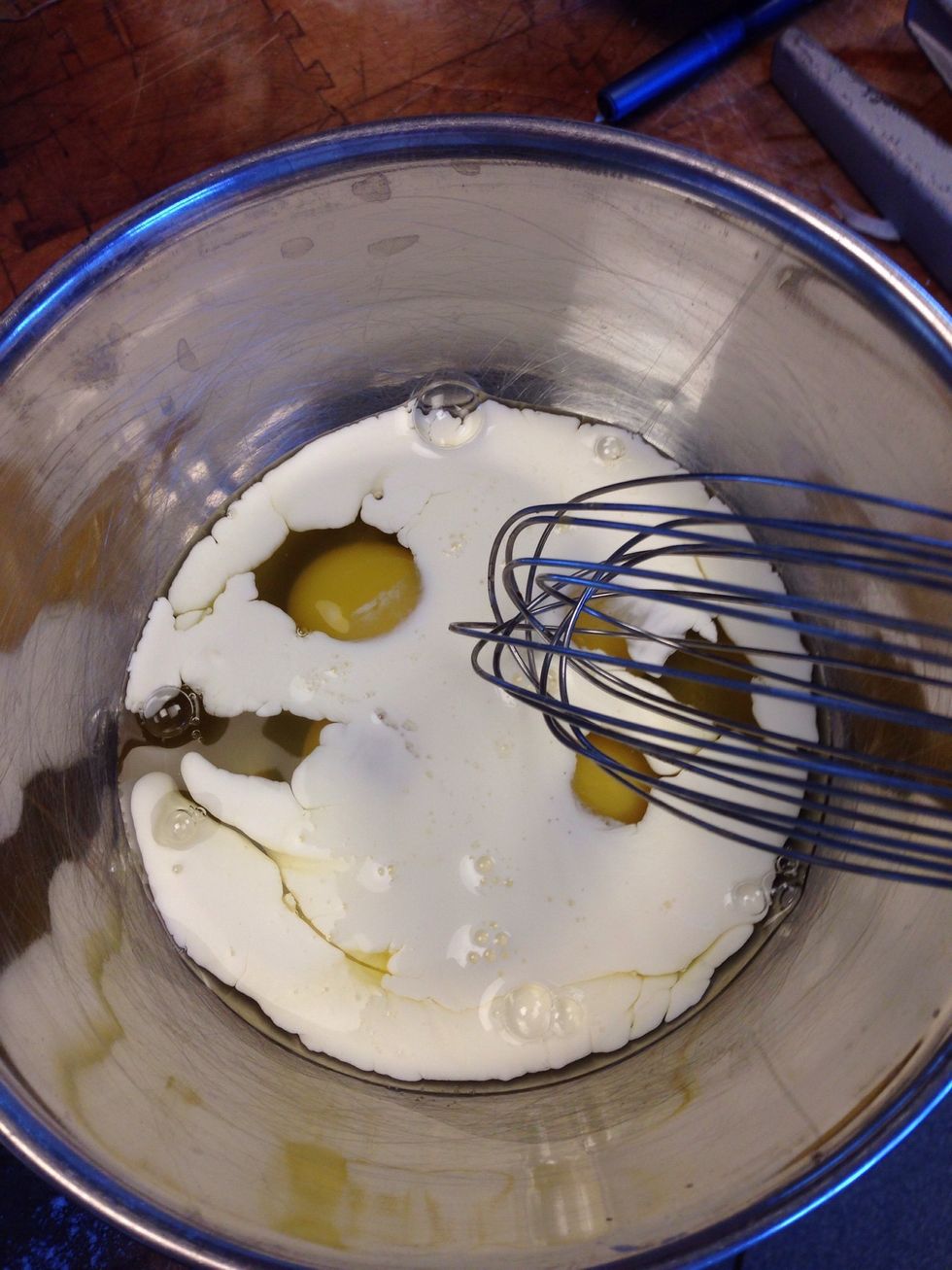 Whisk the eggs and cream