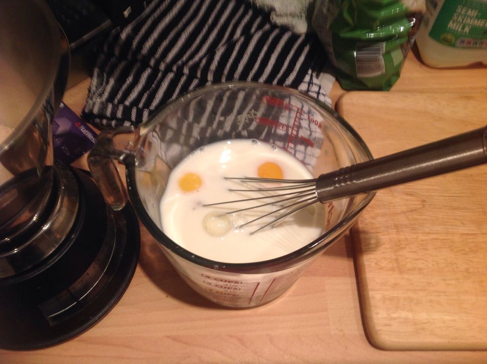 Whisk the eggs and milk and leave to stand